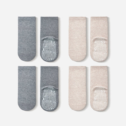 Beige & Grey - Baby & Toddler Stay-On Non-Slip Socks (4-Pack)