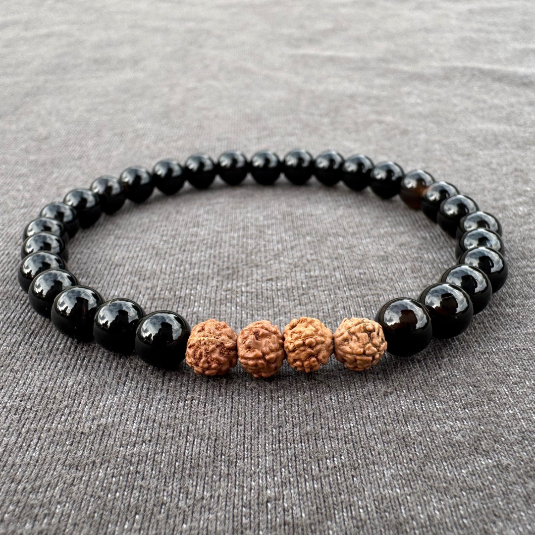 Black Onyx with Rudraksha 6mm Mala Bracelet