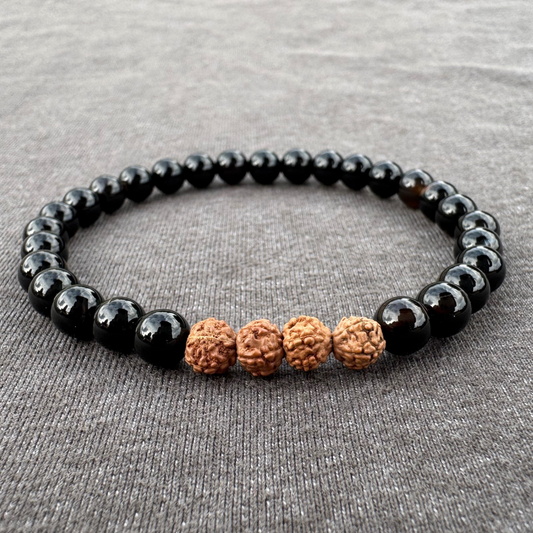 Black Onyx with Rudraksha 6mm Mala Bracelet