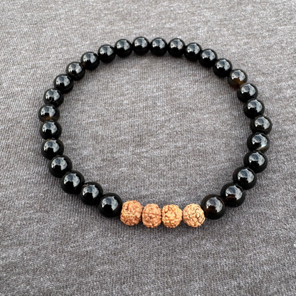 Black Onyx with Rudraksha 6mm Mala Bracelet