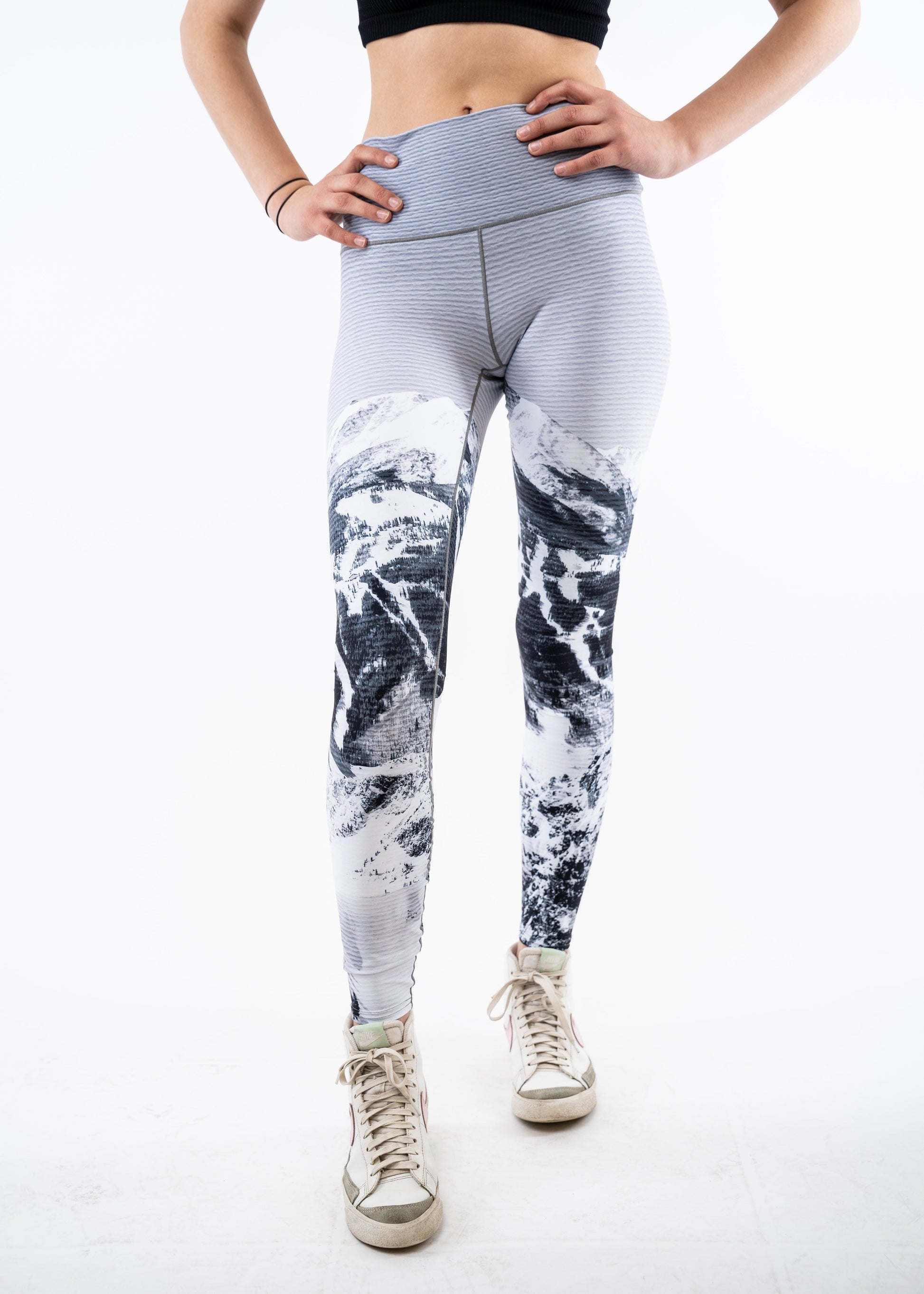 Black & White Ski Hill Yoga Pants Front