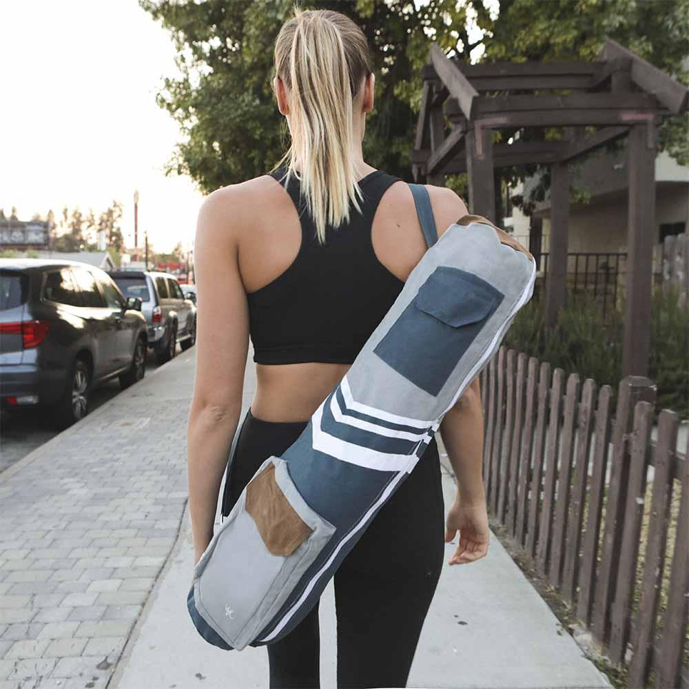 Blue & Grey Organic Yoga Mat Bag