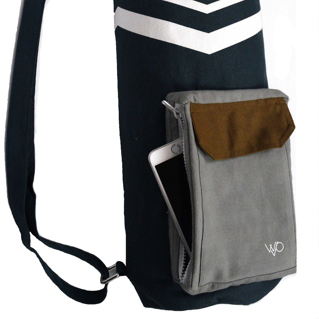 Blue & Grey Organic Yoga Mat Bag Pocket