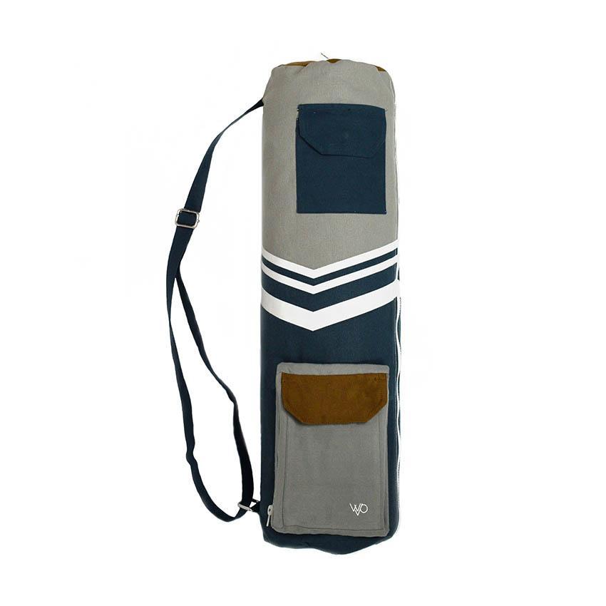 Blue & Grey Organic Yoga Mat Bag Upright