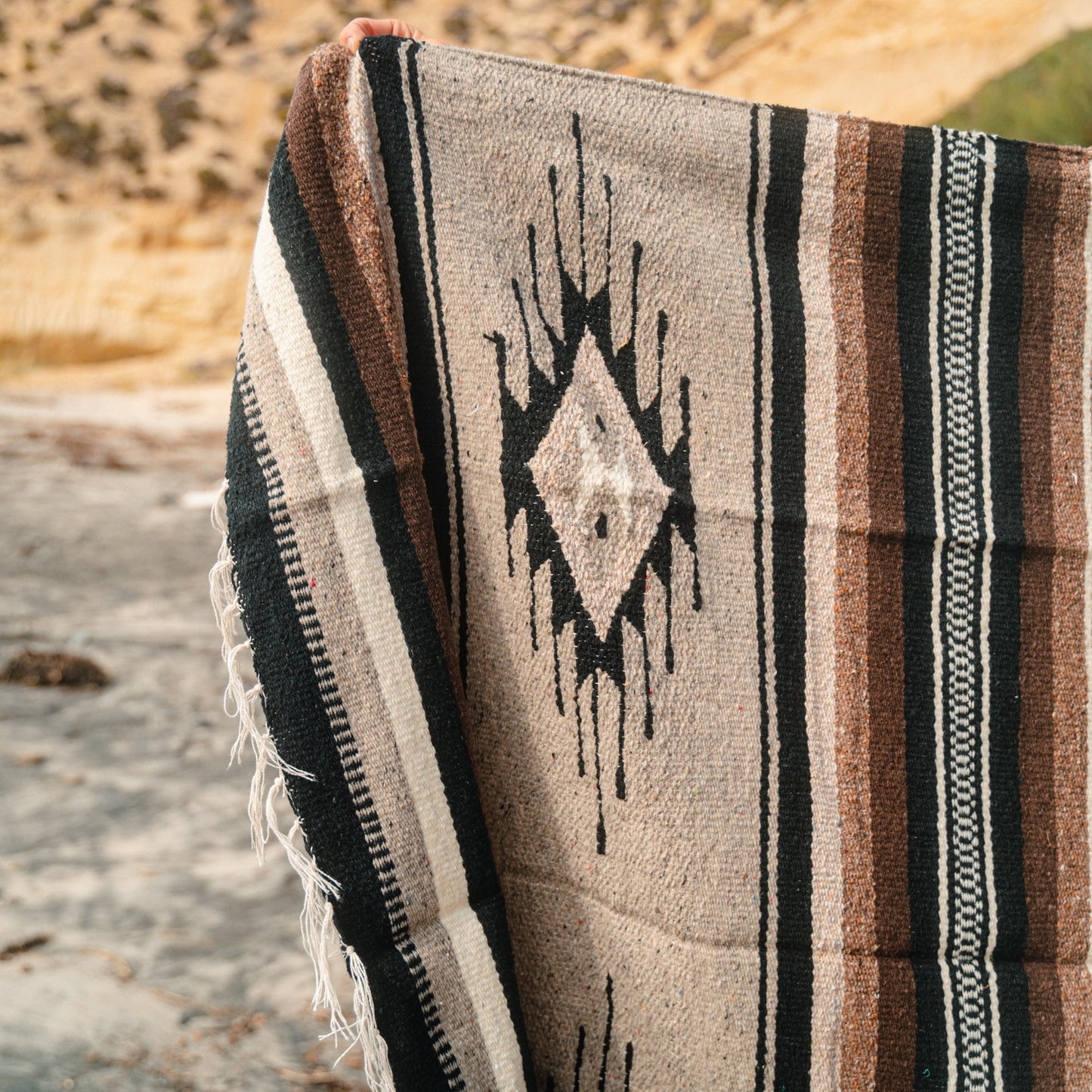 Brown Wool Mexican Yoga Blanket Close Up Outdoors