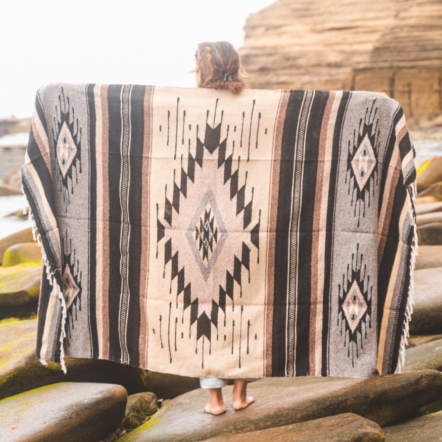Brown Wool Mexican Yoga Blanket Extended
