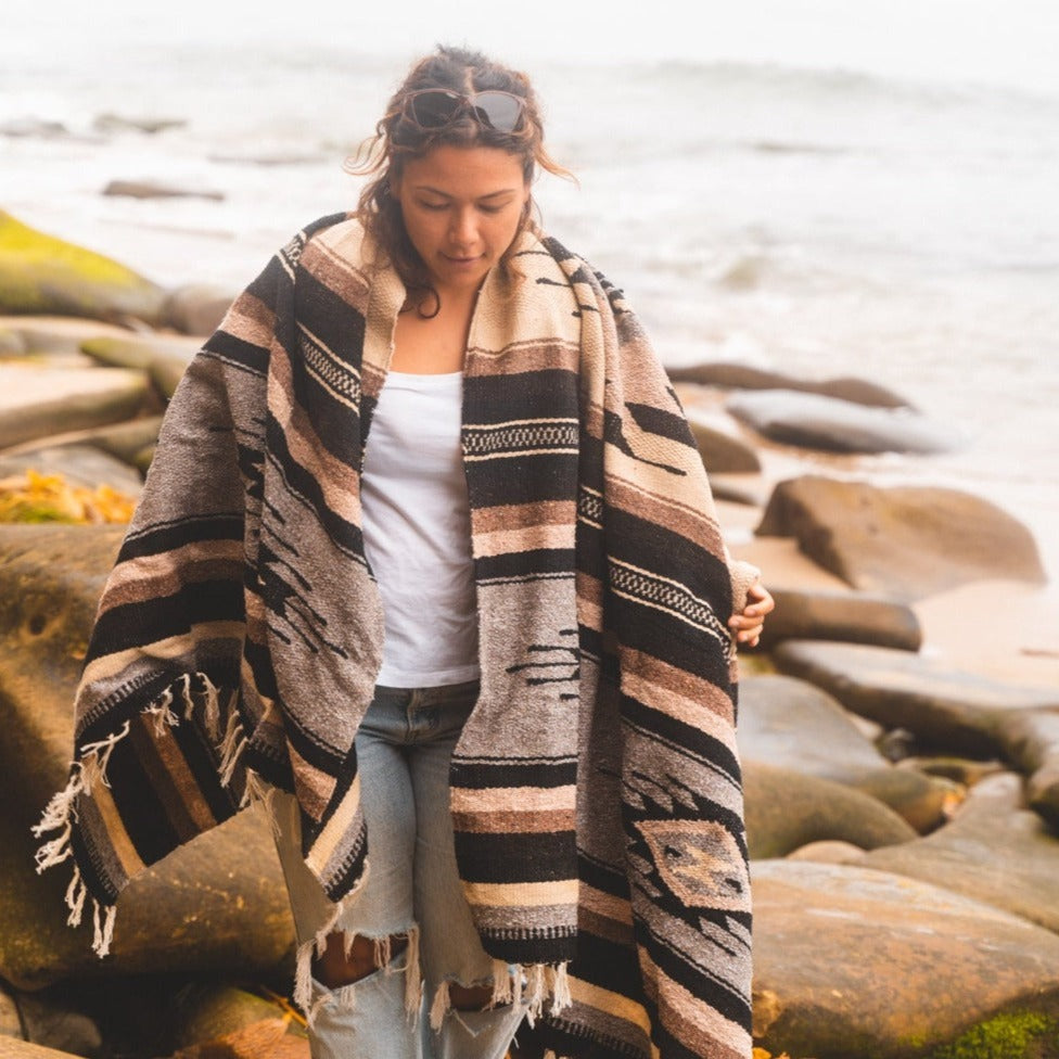 Brown Wool Mexican Yoga Blanket Lifestyle