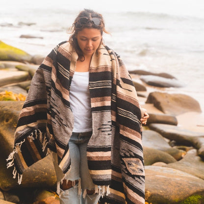 Brown Wool Mexican Yoga Blanket Lifestyle