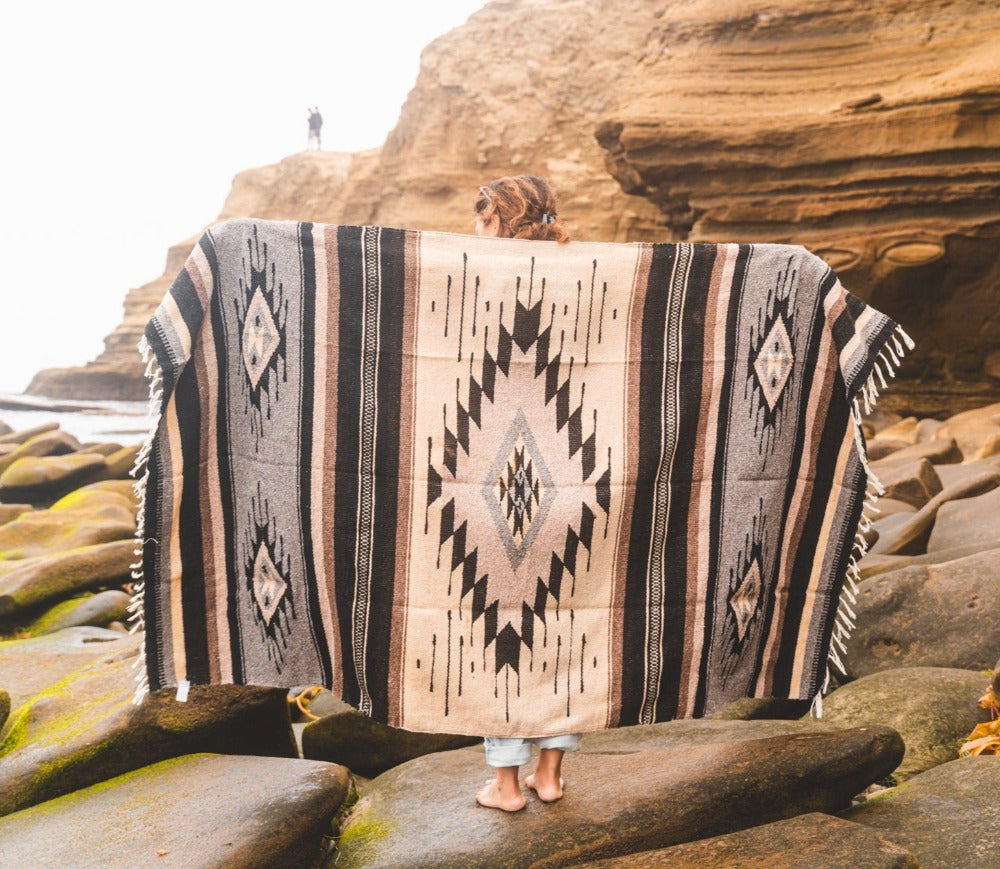 Brown Wool Mexican Yoga Blanket Lifestyle Extended