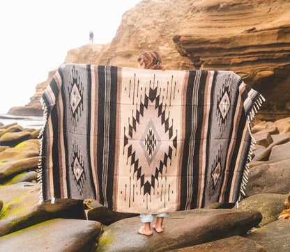 Brown Wool Mexican Yoga Blanket Lifestyle Extended