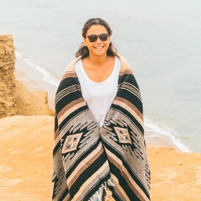 Brown Wool Mexican Yoga Blanket Wrapped Lifestyle