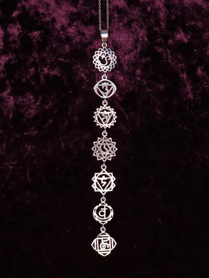Chakra Pendant with Sanskrit in Sterling Silver