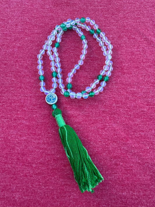 Clear Quartz and Green Onyx 6mm Mala Prayer Beads