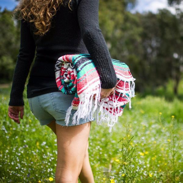 Coral & Sea Green Falsa Yoga Blanket Lifestyle Carrying