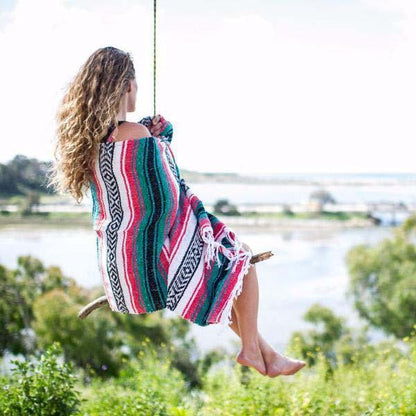 Coral & Sea Green Falsa Yoga Blanket Lifestyle on a Swing