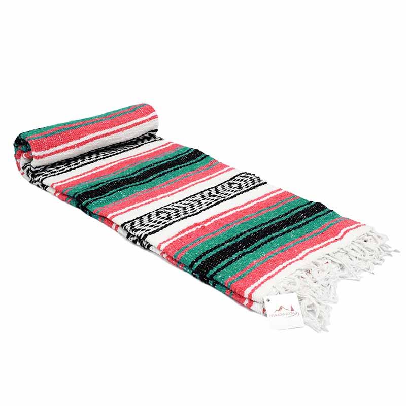 Coral & Sea Green Falsa Yoga Blanket Rolled Out