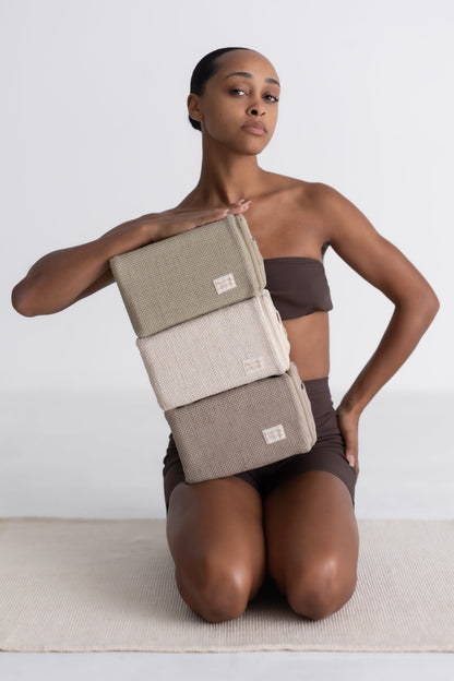 Cotton Cover and Cork Filled Yoga Block Lifestyle