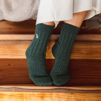 Dark Green Yoga Socks – Merino Wool (1 pair)