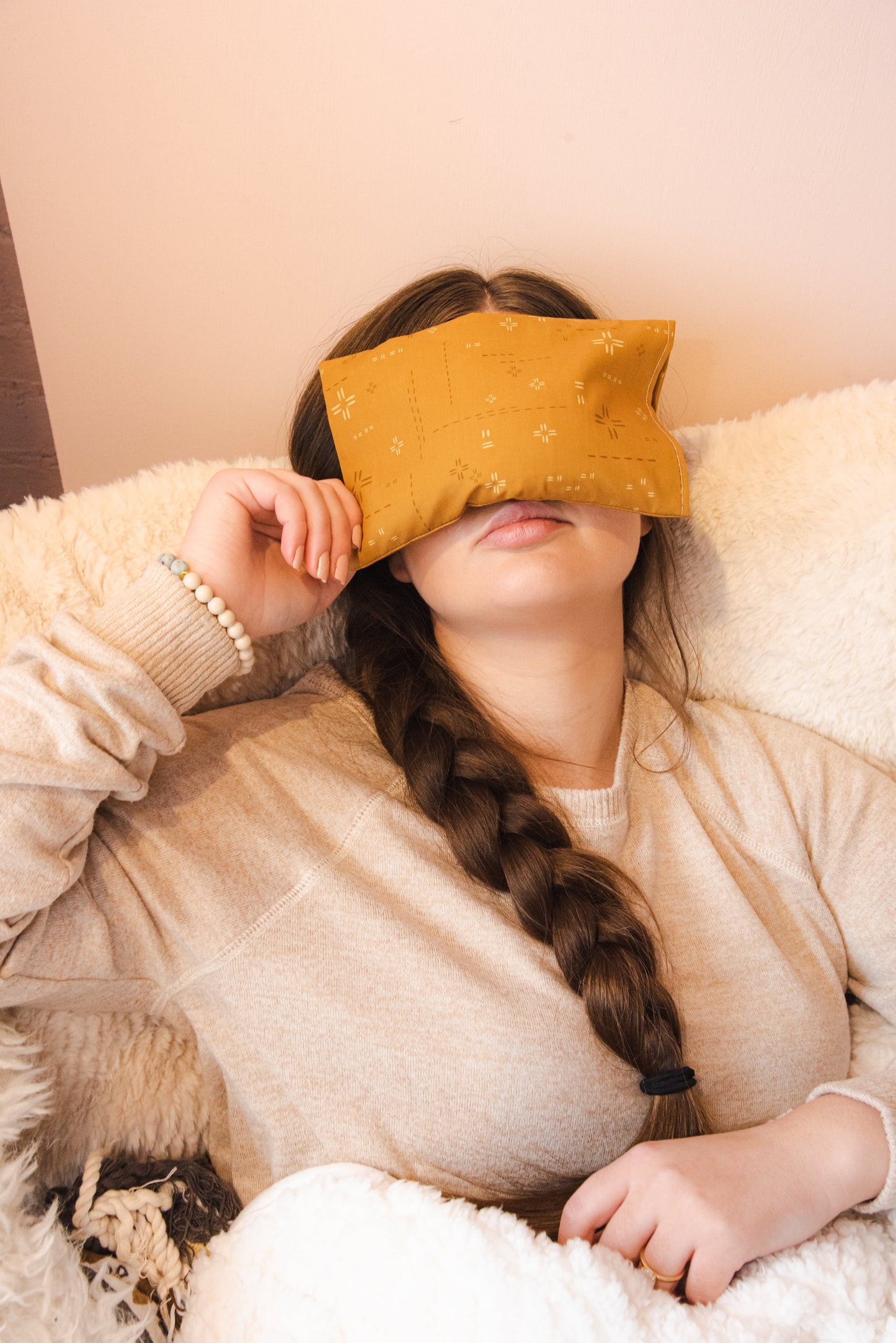 Deco Stitch Weighted Eye Pillow Lifestyle