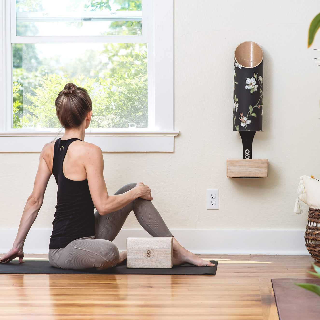 Dogwood Yoga Mat Tube On Wall with Yoga Prop Storage