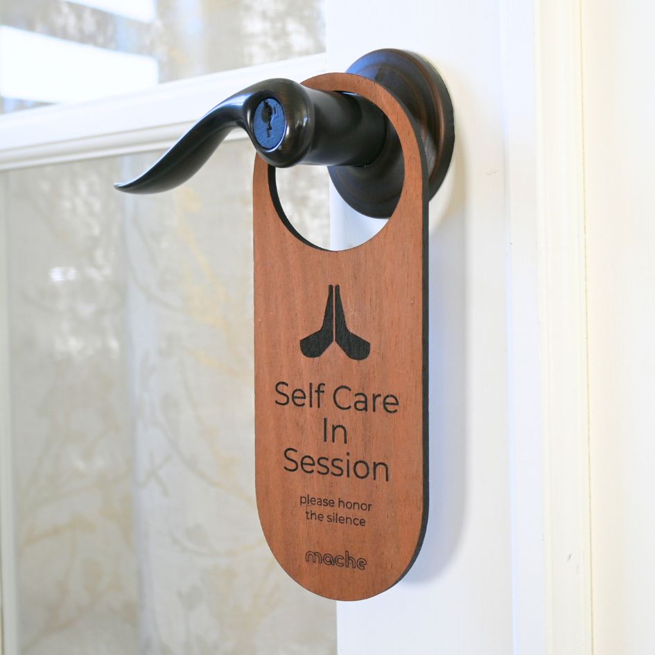 Self Care Sign | Self Care Door Hanger Walnut