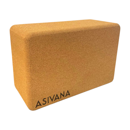 EcoBlock Cork Yoga Block with Asivana Brand Text Side Showing