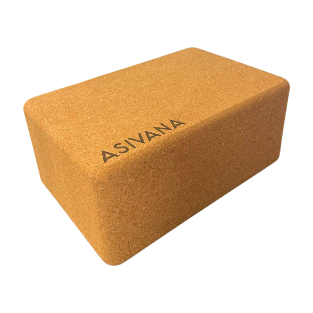 EcoBlock Cork Yoga Block with Asivana Brand Text Side Showing