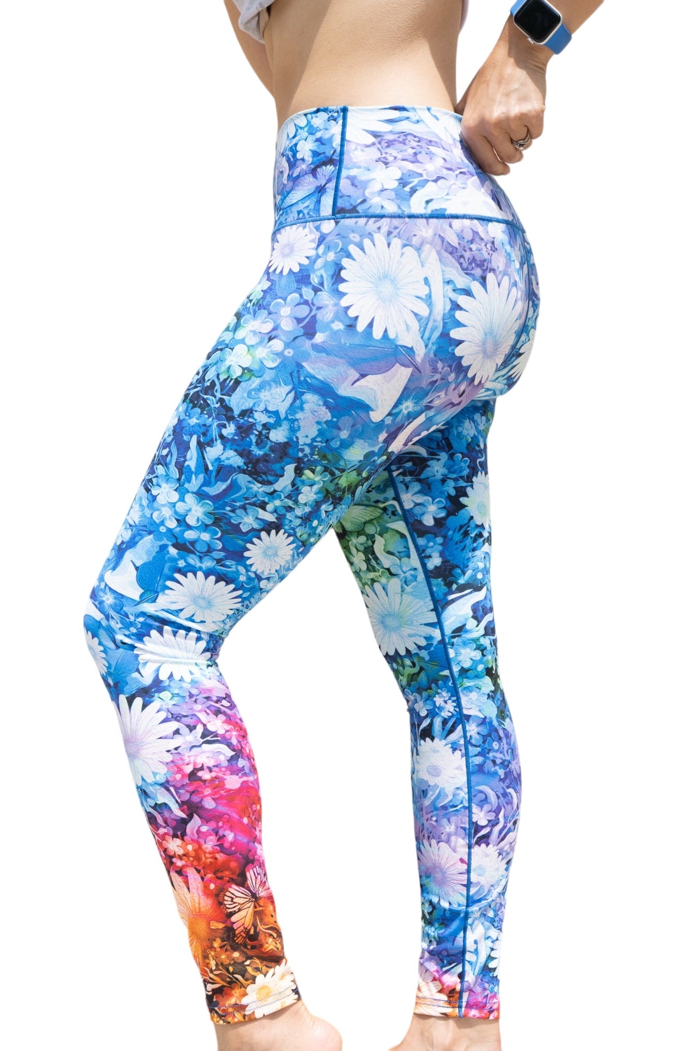Floral Burst Tie Dye Yoga Pants Side Angle