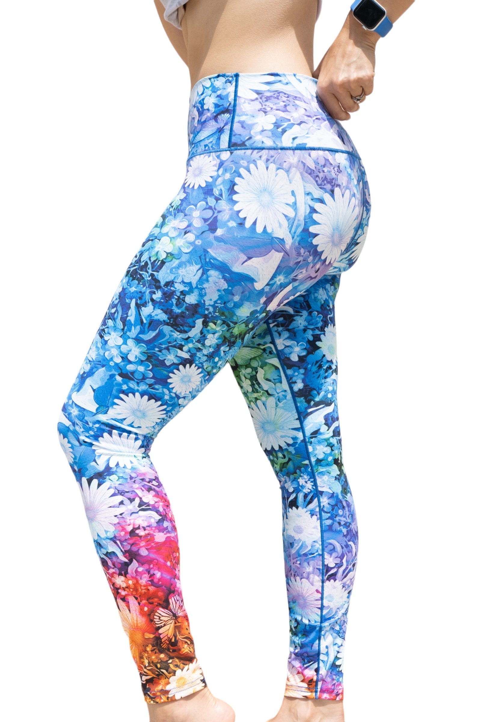 Floral Burst Tie Dye Yoga Pants Side Angle