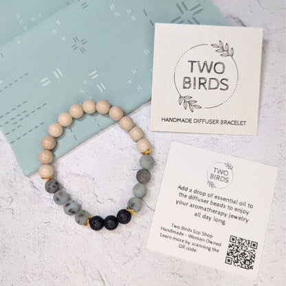 Fossil Jasper, Kiwi Jasper & Lava Stone Bracelet – Essential Oil Diffuser Bracelet