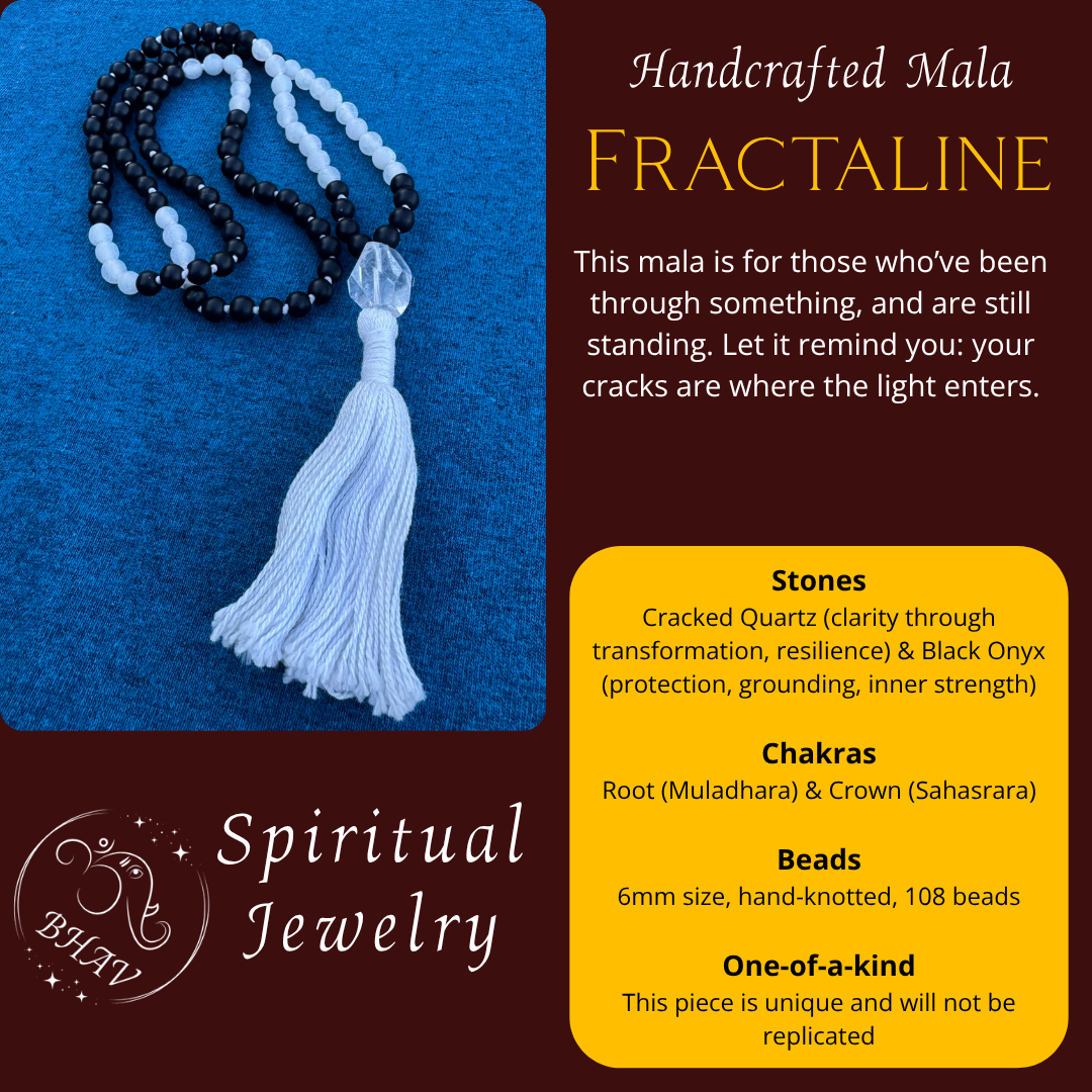 Fractaline - Black Onyx and Cracked Quartz 6mm Mala Prayer Beads