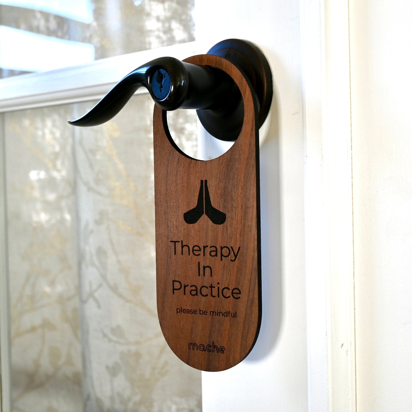 Self Care Sign "Therapy in Practice" | Therapy Door Hanger Walnut
