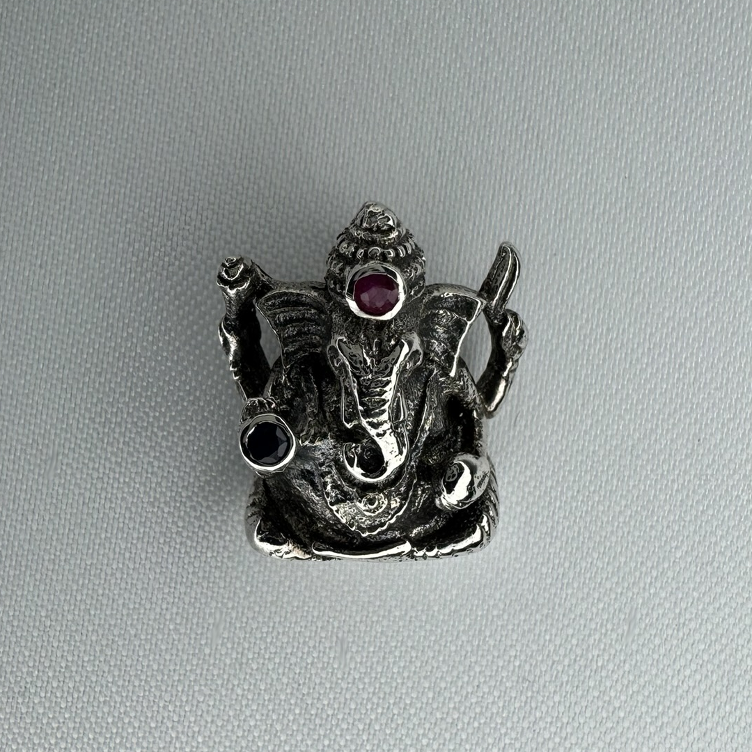 Ganesha Sterling Silver Pendant with Ruby and Sapphire