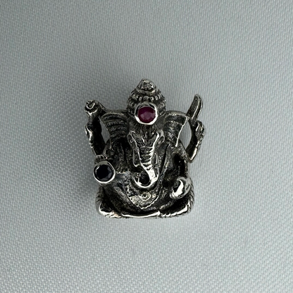 Ganesha Sterling Silver Pendant with Ruby and Sapphire