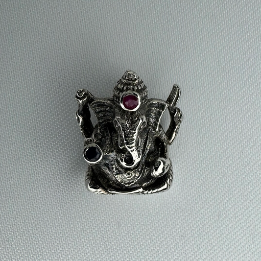 Ganesha Sterling Silver Pendant with Ruby and Sapphire