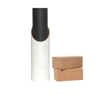 Ginger Yoga Mat Tube White holding Yoga Mat and 2 Cork Yoga Blocks