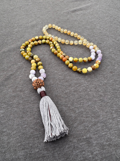 God as the Mother, Unconditional Love, Forgiveness - Russian Serpentine, Yellow Cherry Quartz, Chevron Amethyst Mala
