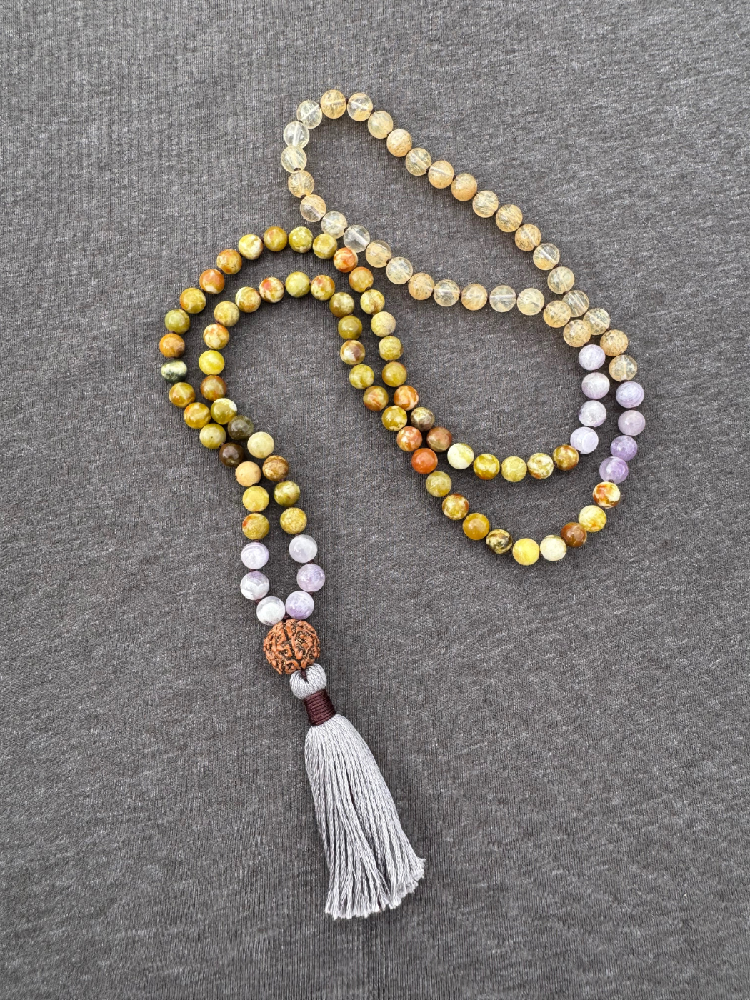 God as the Mother, Unconditional Love, Forgiveness - Russian Serpentine, Yellow Cherry Quartz, Chevron Amethyst Mala