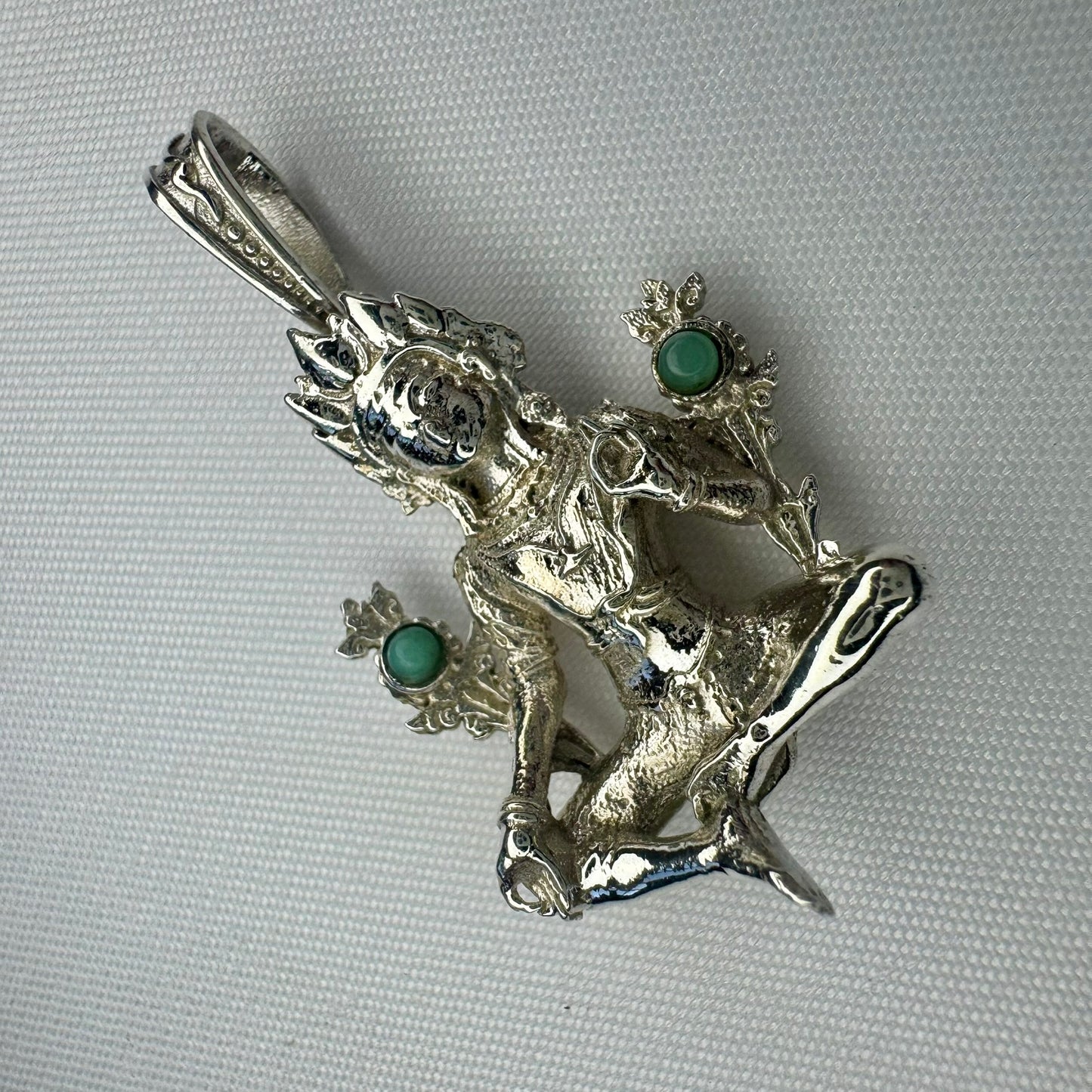 Sterling Silver Green Tara Pendant with Jade Side Profile
