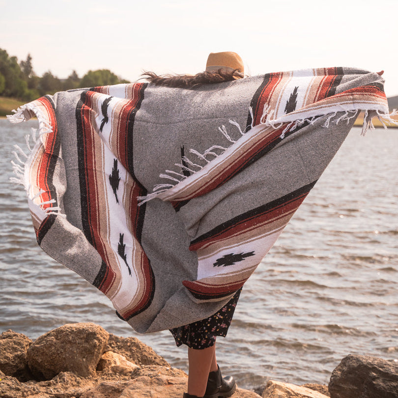 Grey Baja Diamond Yoga Blanket In The Wind
