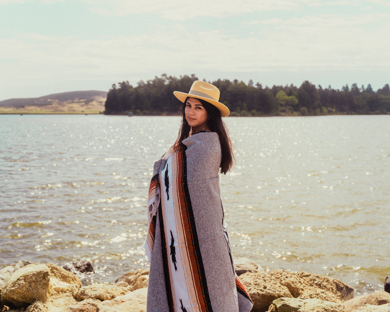 Grey Baja Diamond Yoga Blanket Wrapped Up