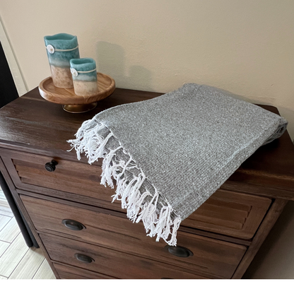 Grey Solid Baja Yoga Blanket Laid Out Outdoors