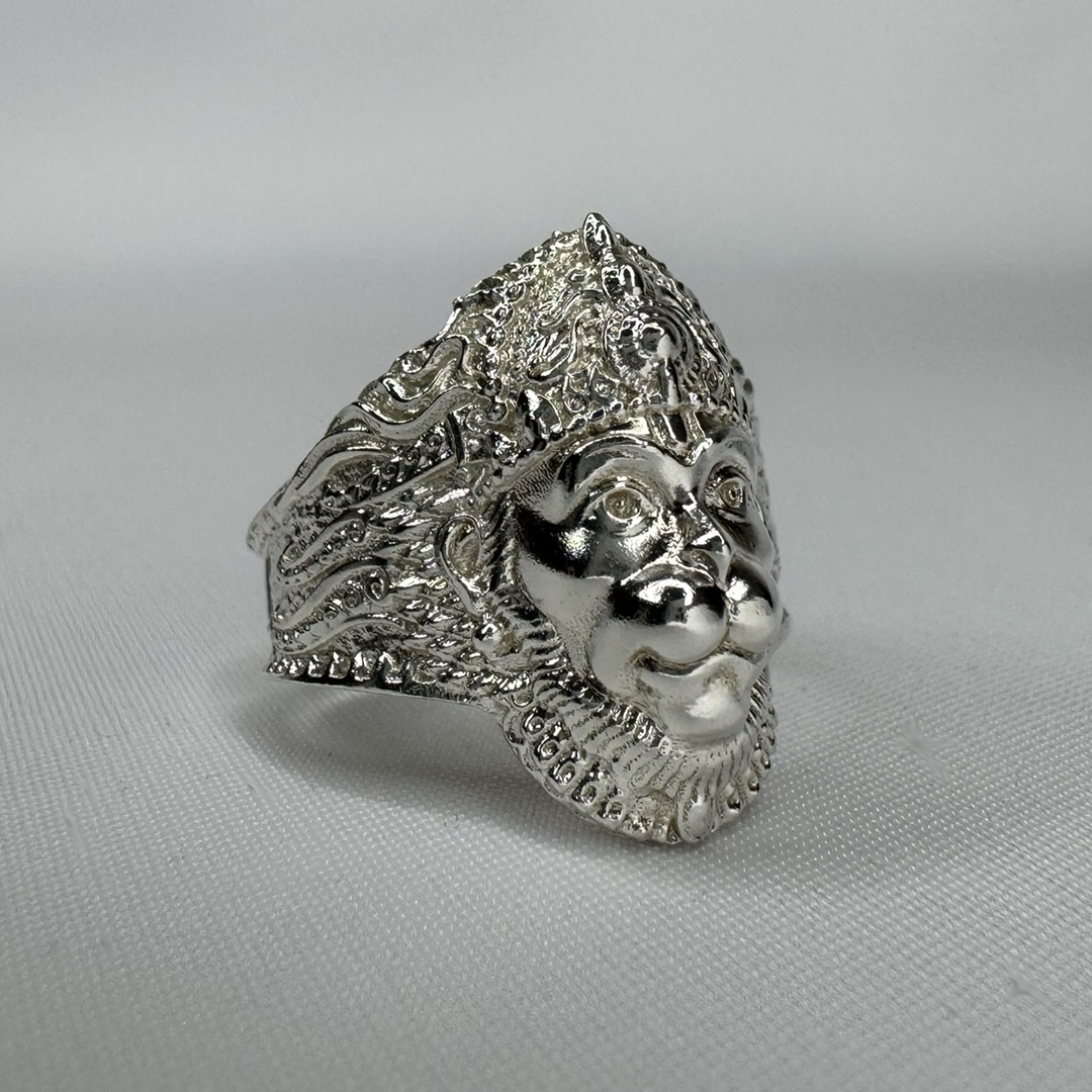 Hanuman Sterling Silver Ring with Rhodium Plating Profile