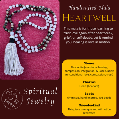 Heartwell - Rhodonite and Rose Quartz 6mm Mala Prayer Beads