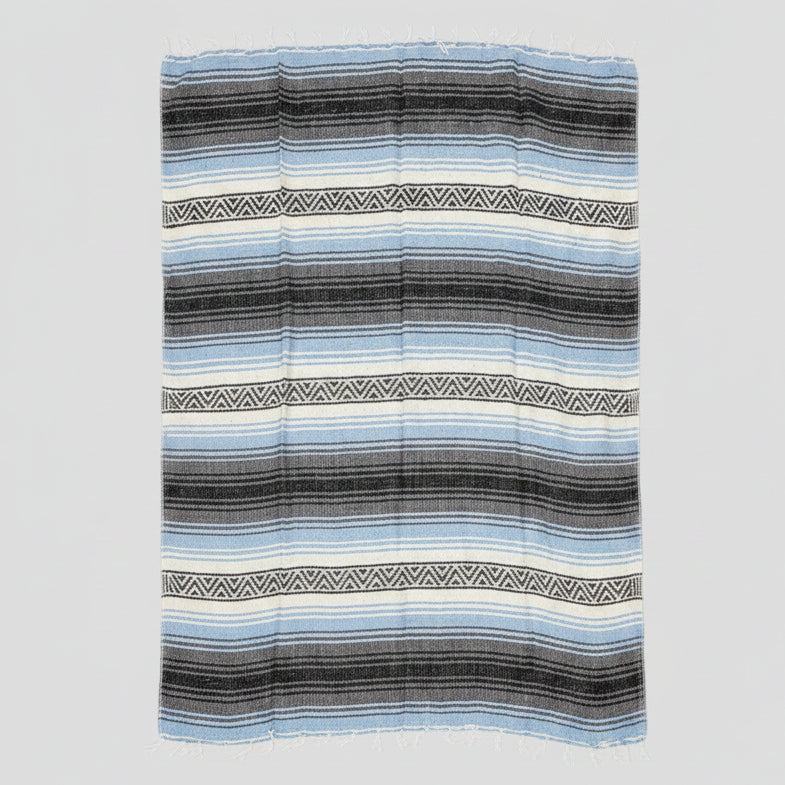 Light Blue Mexican Falsa Yoga Blanket Laid Out