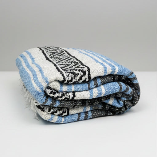 Light Blue Mexican Falsa Yoga Blanket Folded