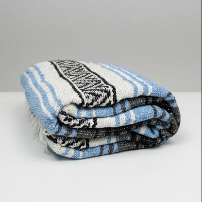 Light Blue Mexican Falsa Yoga Blanket Folded
