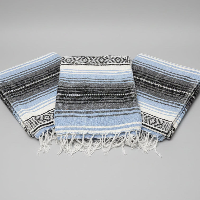 Light Blue Mexican Falsa Yoga Blanket Three-Pack