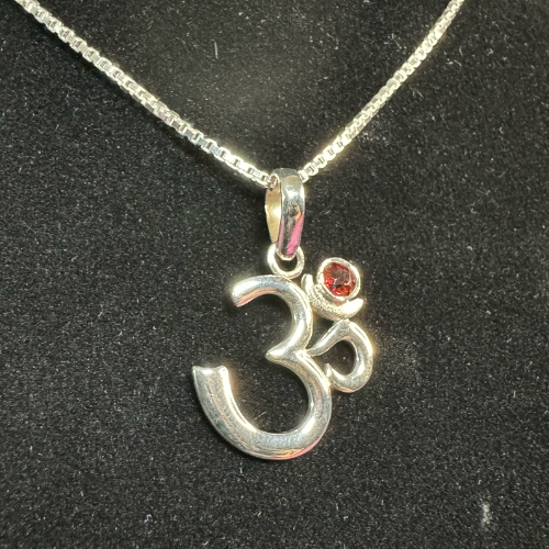 92.5% Sterling Silver OM with Garnet Pendant