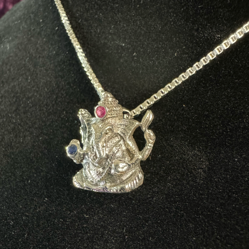 Ganesha Sterling Silver Pendant with Ruby and Sapphire